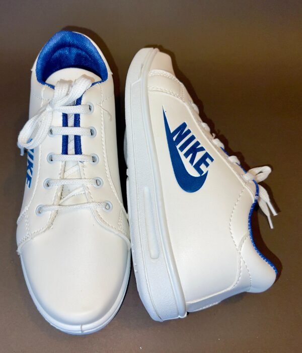 Nike White Sneakers with Blue Accents  ladies - Image 2