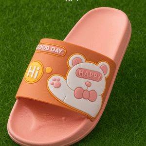 Cute Bear Slippers for Women – Turquoise & Orange | Soft PCU Material | Happy Day Design